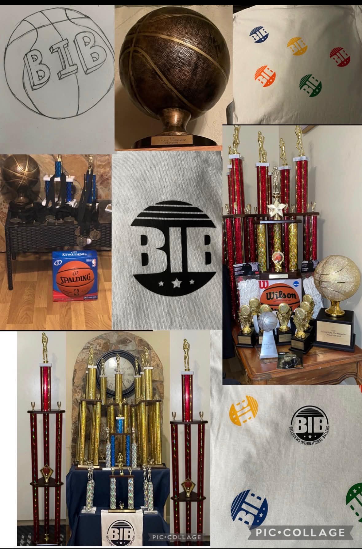 B.I.B league trophies and Belleviews International Ballers logo