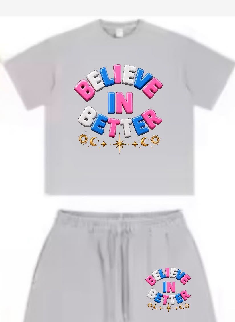 Believe In Better set, grey with pastel print