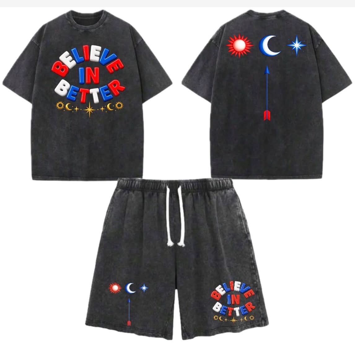 Vintage wash set, black, front and back print