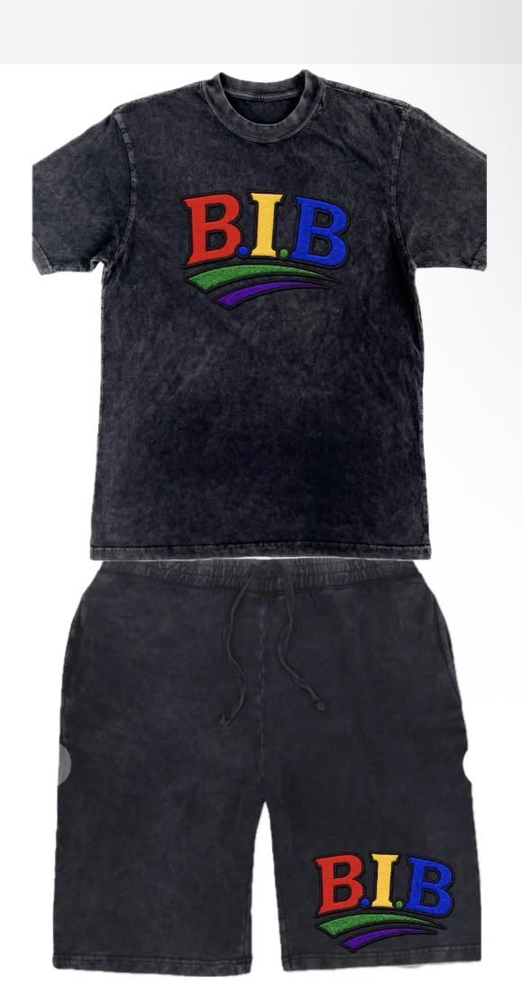 B.I.B set, black with rainbow print