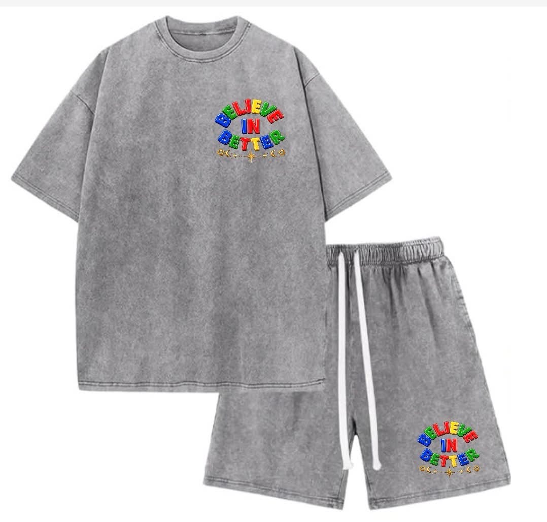 Believe In Better set, grey with multicolor print