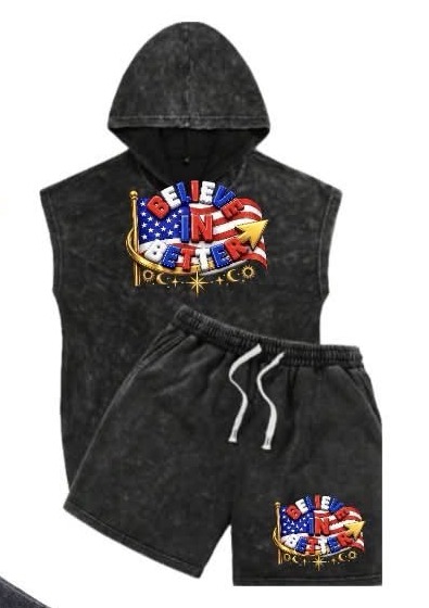 Sleeveless hoodie set with flag logo, black